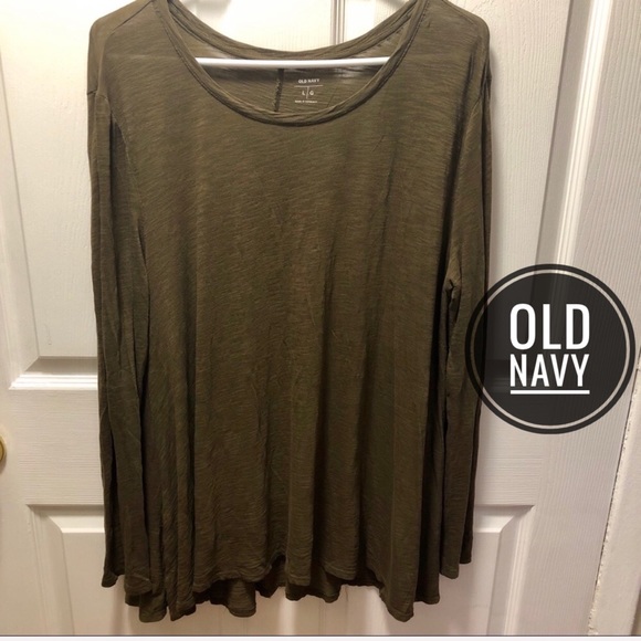 Old Navy Flowy Olive Green Long Sleeve Trapeze Top - Picture 3 of 6